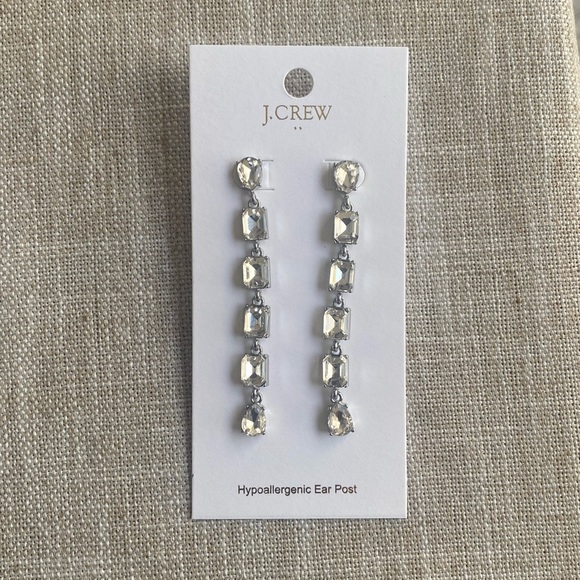 J. Crew Factory Jewelry - J Crew Factory Crystal Drop Earrings Clear Silver Dangle Statement New JCrew
